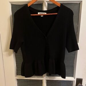 Boden Black V-Neck Peplum Short Sleeve Cardigan